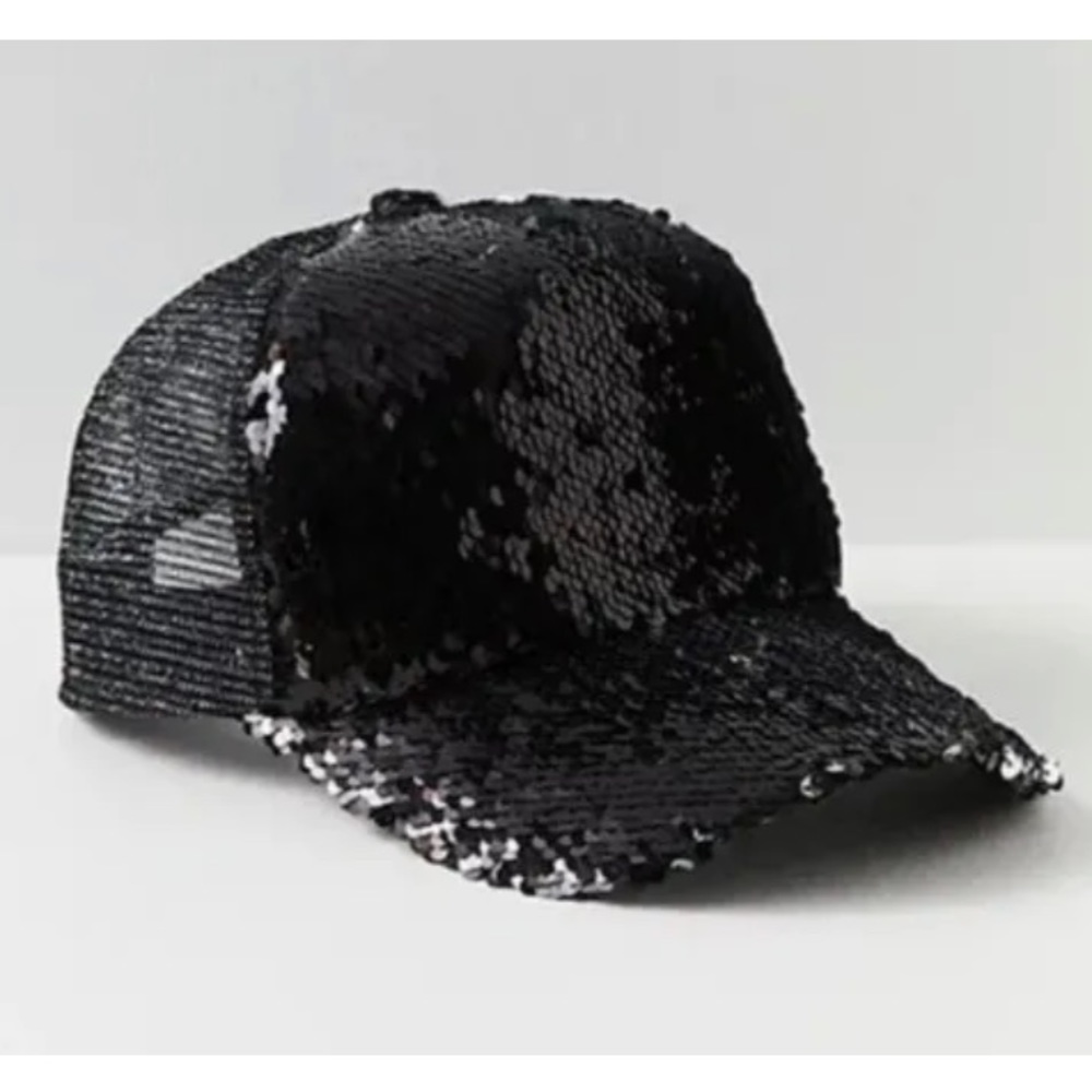 Free People Black Sequin Hat used 2 times